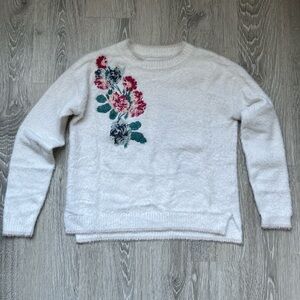 Floral Embroidered White Sweater by Springfield, Size S